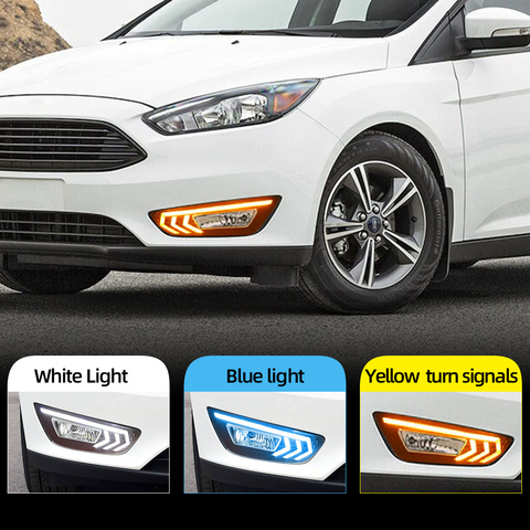 CSGJMY 2PCS  LED DRL daytime running lights daylight with Yellow signal fog lamp For Ford Focus 3 mk3 2015 2016 2017 2022 ► Photo 1/6