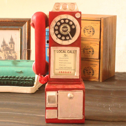 Vintage Rotate Classic Look Dial Pay Phone Model Retro Booth Home Decoration Ornament Phone Booth Call Telephone Figurine ► Photo 1/6