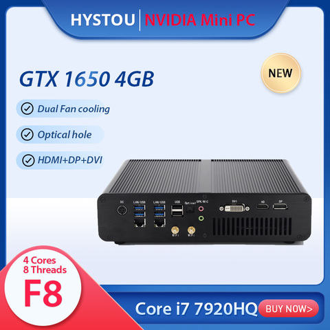 HYSTOU gaming computer Intel Core i7-7920HQ 7820HQ GeForce GTX 1650 4G Windows 10pro Linux HD DP DVI port three display MINI pc ► Photo 1/6