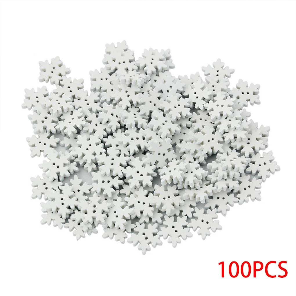 100PCs Mixed Christmas Snowflake Wooden Buttons Fit Sewing and Scrapbook