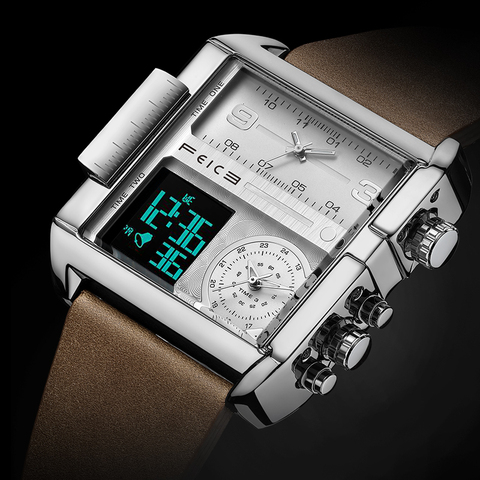FEICE Men's Square Quartz Clock Watch Fashion Multifunctional Sport Clock Wristwatch  for Men  Equipped 3 Sub-dials FK030 ► Photo 1/6