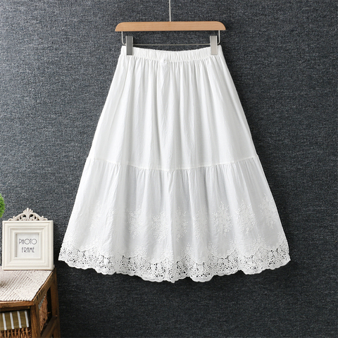 Hollow out patchwork cotton embroidery Elastic waist  A-Line  skirt mori girl 2022 spring ► Photo 1/5