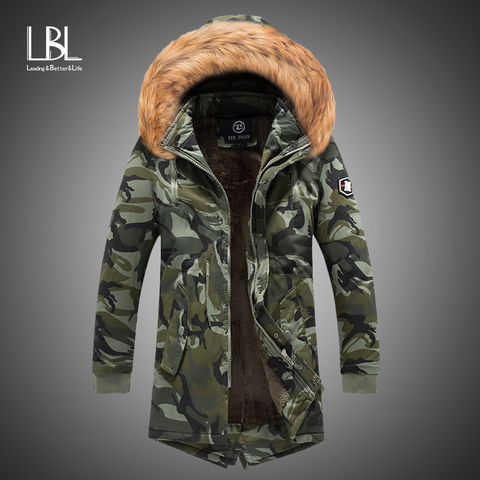 2022 New Mens Camo Parka Camouflage Jacket Winter Hooded Velvet Thick Windproof Coat Men Warm Male's Medium-long Military Parkas ► Photo 1/6
