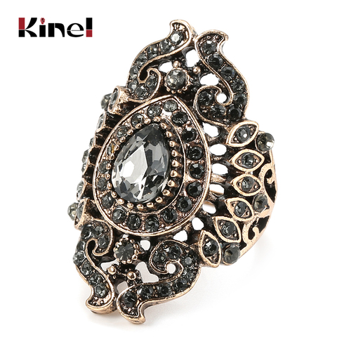 Kinel Unique Antique Gold Gray Crystal Ring For Women Party Accessories Vintage Wedding Jewelry Luxury Gifts 2022 New ► Photo 1/6