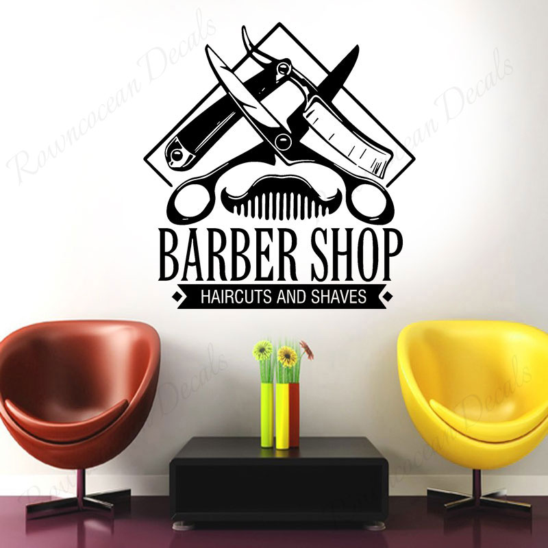 Hair Salon Vinyl Decals Hair Cut And Shaves Vinyl Wall Window Poster Mural  Hipster Man Barbershop Wall Sticker Barber Sign - AliExpress