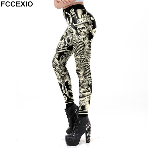 FCCEXIO Gothic Style Leggings Women Purim Skeleton Print Leggins Workout Pants Skull Carnival Cosplay Pants Sexy Fitness 2022 ► Photo 1/6