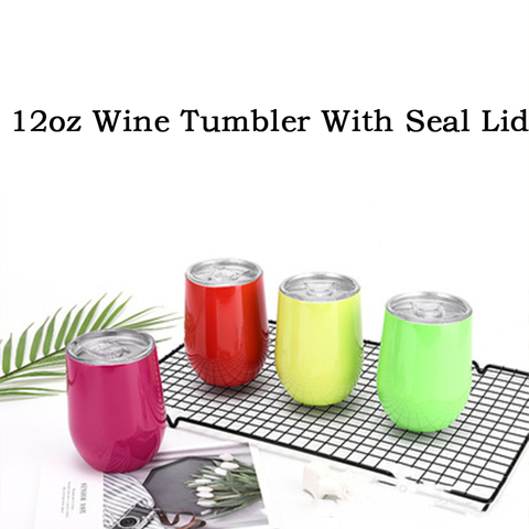 12oz Wine Tumbler Cup With Seal Lids Stainless Steel Wine Glasses Coffee Steel Cup Mug Vacuum Rose Gold Thermos Christmas Gift ► Photo 1/6
