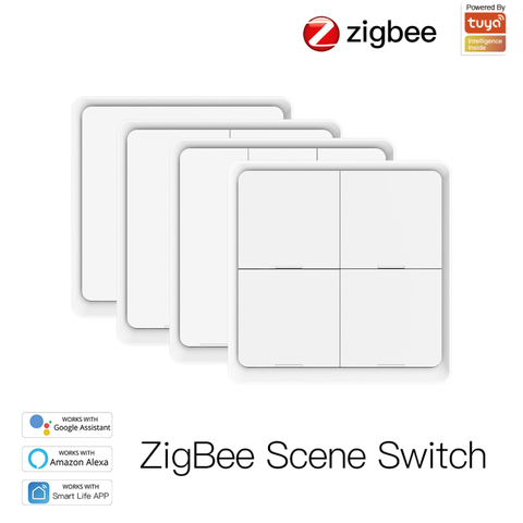 4 Gang Tuya ZigBee Wireless 12 Scene Switch Push Button Controller Battery Powered Automation Scenario For Google Home App ► Photo 1/6