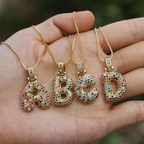 Hip hop fashion collection rainbow color CZ crystal pendant necklace gold CZ micro shop letter jewelry pieces for women jewelry ► Photo 1/6