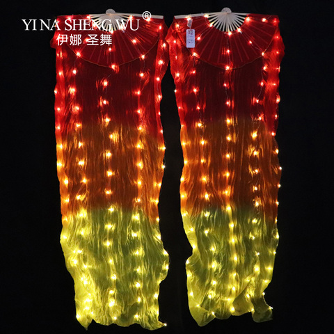 100% Silk LED Rainbow Dance Long Fans Belly Dance Performance Props Belly Dance Chinese Dance LED Fans 1pc/1pair With Batteries ► Photo 1/6