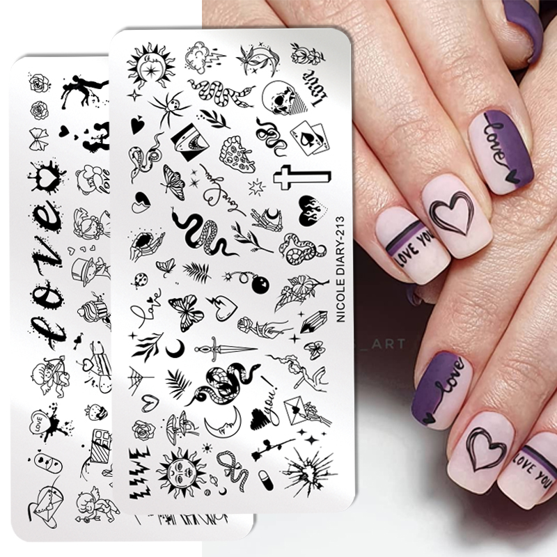 NICOLE DIARY Nail Stamping Plates Valentine's Day Dragon Line Stamp  Template DIY