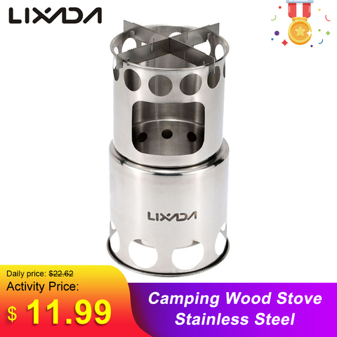 Lixada Portable Wood Stove Firewoods Furnace Outdoor Stove Cooking Burner Lightweight Stainless Steel Picnic Camping Wood Stove ► Photo 1/6