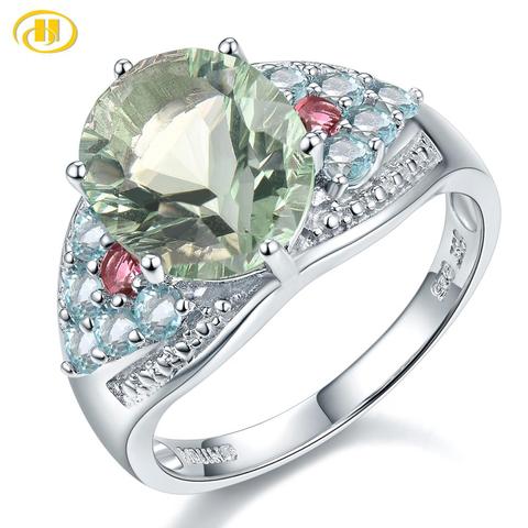 Hutang Green Fluorite 925 Silver Ring Real Gems Tourmaline Apatite Solid 925 Sterling Silver Engagement Rings Fine Jewelry ► Photo 1/6