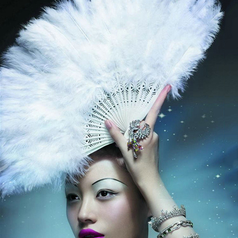 Folding Soft Fluffy Hand Held Fan Chinese Style Dance Soft Colorful Feather Fan Flapper Burlesque Wedding Ladies Fancy Dress ► Photo 1/6