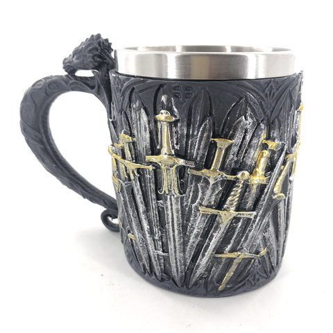 Medieval Beer Mug Iron Throne Sword Tankard Stainless Steel Resin 3D Coffee Cups and Mugs 450ml Christmas Gift ► Photo 1/1