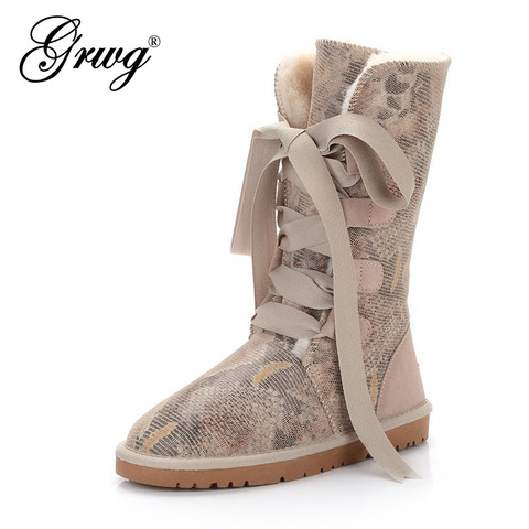 GRWG 2022 new fashion 100% genuine cowhide leather snow boots australia classic women high boots warm winter shoes for women ► Photo 1/5