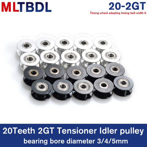 2M 2MGT 2GT 20 Teeth  Synchronous Wheel Idler Pulley Bore 3mm 4mm 5mm with Bearing with Teeth or No Teeth Color Silver and Black ► Photo 1/6