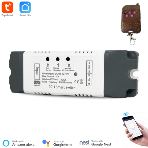Tuya Smart Life RF 2 Channel WiFI Switch 5/32V Inching Interlock Self-lock WiFi Module Wireless Control Relay Alexa Compatible ► Photo 1/6
