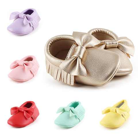 Baby Shoes Newborn Infant Boy Girl First Walker PU Sofe Sole Princess Bowknot Fringe Toddler Baby Crib Shoes Casual Moccasins ► Photo 1/6