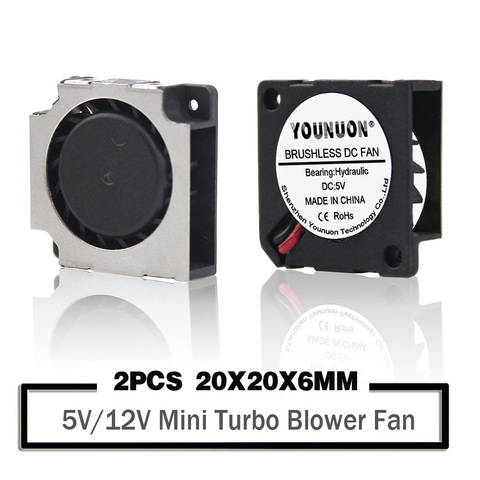 2PCS YOUNUON 5V 12V 20x20x6MM Blower Fan 2cm 20mm Mini Blower Cooling Cooler Fan 2006 Turbo Blower Radiator Fan Hydraulic ► Photo 1/6