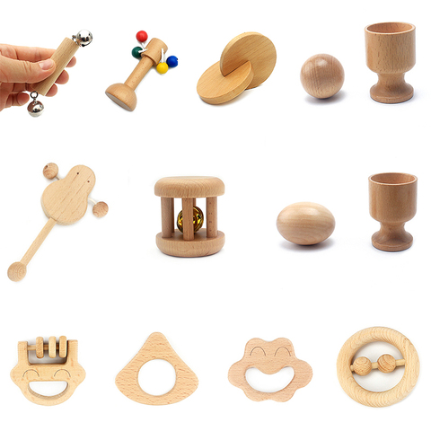 Montessori Newborn Infant Toys Wooden Object Fitting Exercise Hand Grasped Toy Egg Cup Cube Box Baby Bed Bell Rattle Vocal Gift ► Photo 1/6