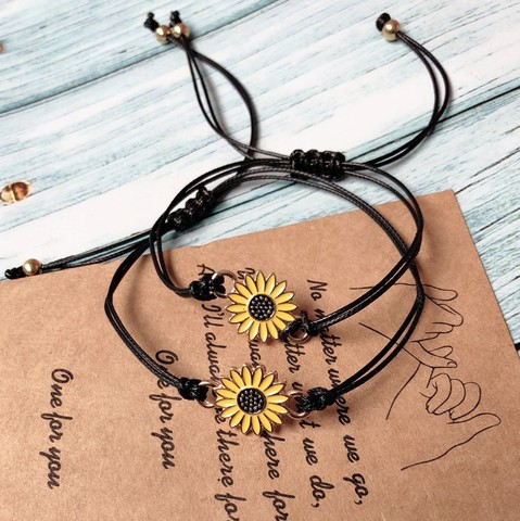 2PCS  Sunflower Bracelet  Daisy Adjustable Woven Bracelet Ladies Bangle Vintage Jewelry Couple Bracelet ► Photo 1/6
