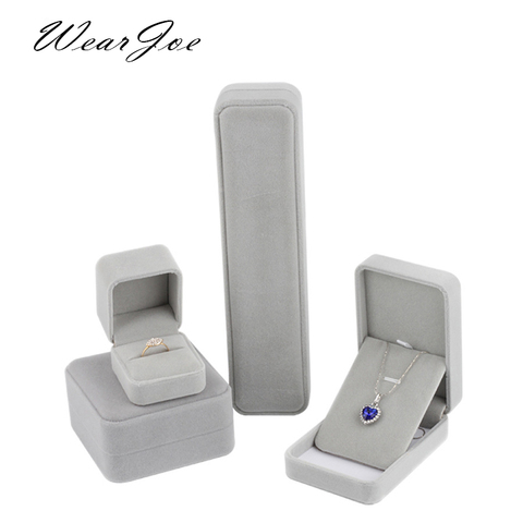 Bulk Sale Wedding Ring Storage Box Earring Studs Pendant Necklace Set Jewelry Gift Box Packaging Organizer Case Grey Velvet Kit ► Photo 1/6