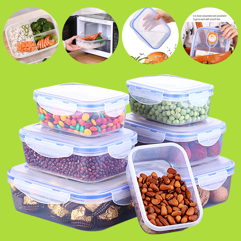 Plastic Sealing Food Storage Box Lunch Box Container Bento Boxes Refrigerator Preservation Kitchen Grain Sugar Nuts Storage Bin ► Photo 1/6