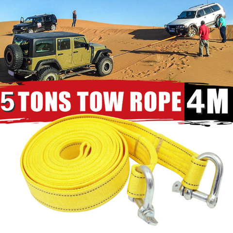 4M Heavy Duty 5 Ton Car Tow Cable Towing Pull Rope Strap Hooks Van Road Recovery U-hook ► Photo 1/6