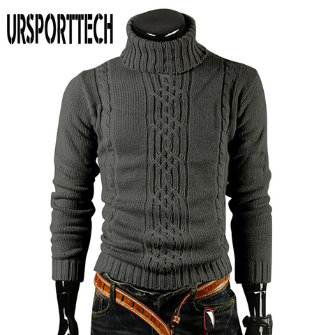 URSPORTTECH Autumn Winter Men Turtleneck Sweater Pullover High Lapel Pullover Jacquard Sweater Men's Linen Turtle Neck Sweaters ► Photo 1/6