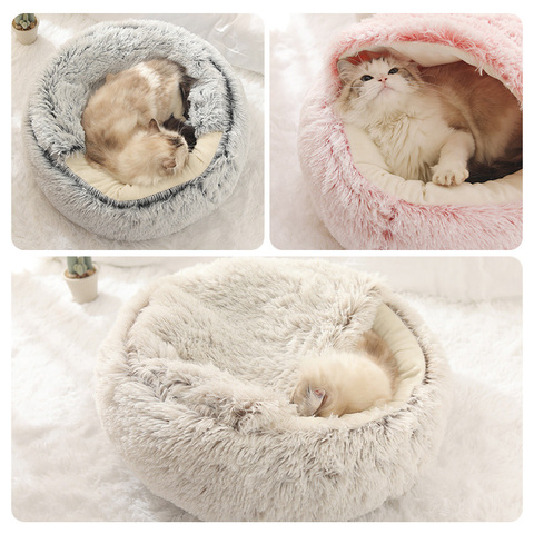 New Style Pet Dog Cat Bed Round Plush Cat Warm Bed House Soft Long Plush Bed For Small Dogs For Cats Nest 2 In 1 Cat Bed ► Photo 1/6