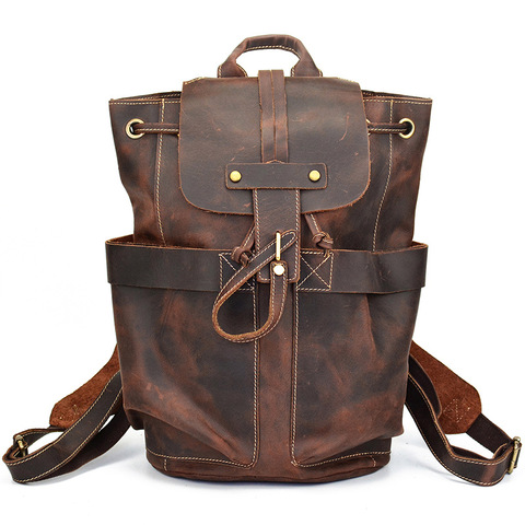 Crazy horse genuine leather men backpack laptop business bag vintage cow leather travel backpack men daypack school bags ► Photo 1/6