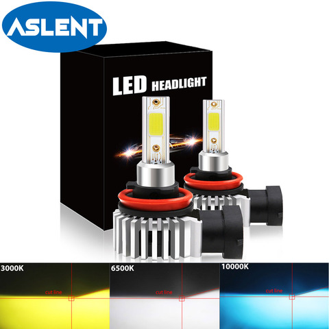 ASLENT 2Pcs H1 H3 H7 LED H4 Canbus H8 H11 9005 HB3 9006 HB4 881 Led Headlight Bulb Turbo Car Lights 10000LM 12V 24V 6500K White ► Photo 1/6