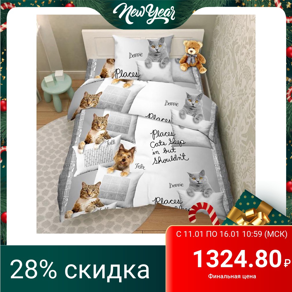 Bed linen set Cornflower for children from coarse calico, 100% cotton, rice. 4000 Felix and Bonnie ► Photo 1/2