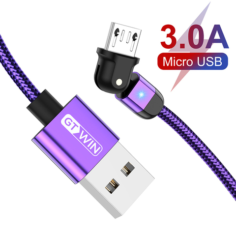 GTWIN Micro USB Cable 3A Fast Charging micro usb cable 2m 90/180 degrees for OPPO Xiaomi Redmi Tablet Android Mobile Phone Charg ► Photo 1/6