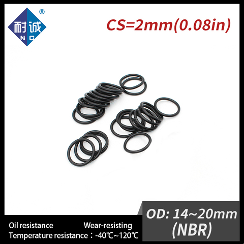 20PCS/lot Rubber Black NBR CS2mm OD14/15/16/17/18/19/20mm O Ring Gasket Oil resistant waterproof ► Photo 1/6