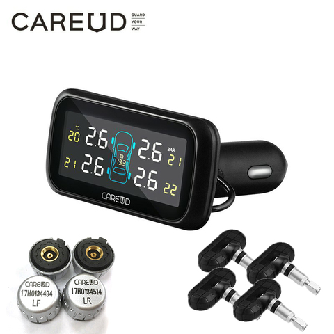 TPMS Auto Car Wireless Tire Pressure Monitoring System with 4 Internal/External Sensors LCD Display Monitor Cigarette Lighter ► Photo 1/6