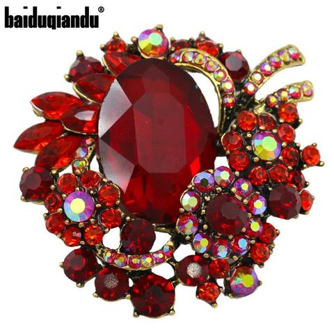 Vintage Style Crystal Rhinestones and Large Acrylic Stone Red Brooch Pins for Women ► Photo 1/5
