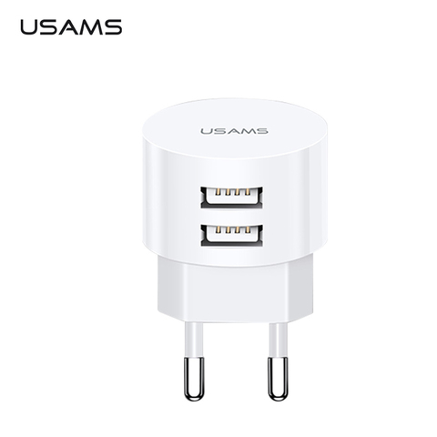 USAMS 5V 2.1A Dual USB Charger for iPhone iPad US/ EU/ UK Plug Fast Charger for Samsung Xiaomi Mini Round Travel Phone Charger ► Photo 1/6