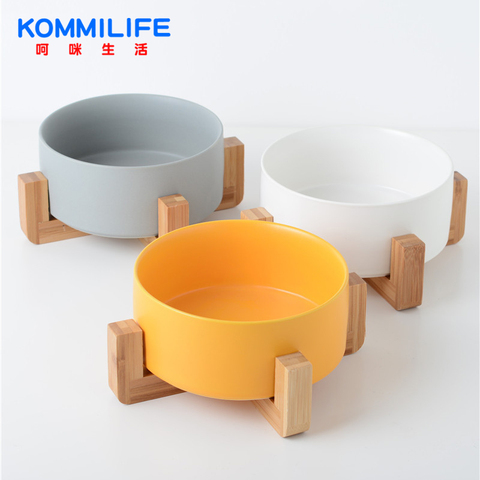 Ceramic Anti-slip Pet Bowl For Dogs 12.8-20cm Diameter Pet Bowls Cat Dog Feeder With Wood Stand Cat Dog Food Bowl Dog Supplies ► Photo 1/6
