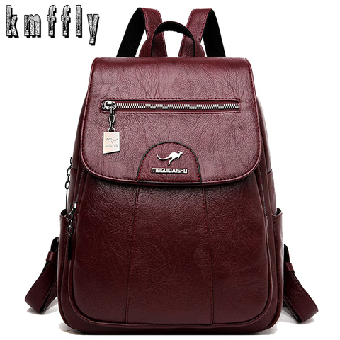 2022 New Women Backpack PU Leather Backpack Large Capacity Travel Backpacks Shoulder Bags Fashion School Bags for Teenage Girls ► Photo 1/6