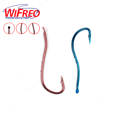 Wifreo 10pcs/pack Red Blue Baitholder Ryusen Hook Central Draught Fish Hook Size 15 16 17 Earth Worm Hooks ► Photo 1/6