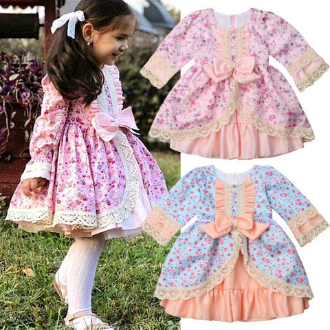 Pudcoco Baby Kids Girls Princess Formal Dress Lace Floral Bowknot Party Wedding Ball Gown Dresses Girls Autumn Clothing 1-6Y ► Photo 1/6