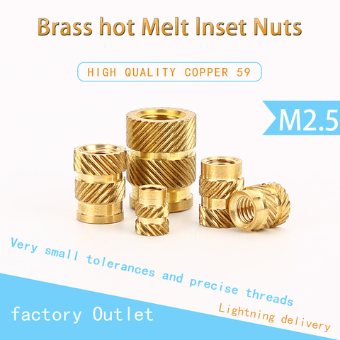 M2.5 Brass Hot Melt Inserts Nut Heating Molding Copper Thread Inset Nuts SL-type Double Twill Knurled Injection Brass Nut 50Pcs ► Photo 1/6