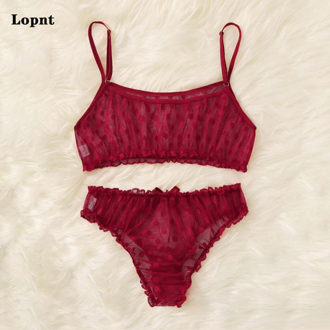LOPNT New Sexy lingerie erotic underwear Polka Dot Mesh Frill Trim Lace lingerie set top lace invisible bra set bras for women ► Photo 1/6