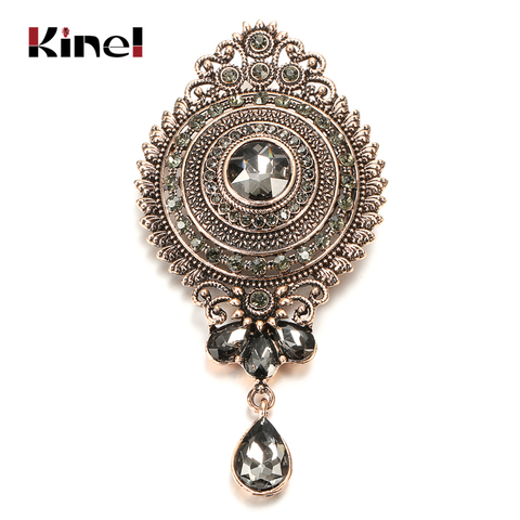 Kinel 2022 Fashion Vintage Gray Crystal Flower Women Brooch Drop Zircon Turkish Ethnic Banquet Jewelry Hijab Caftan Accessories ► Photo 1/6