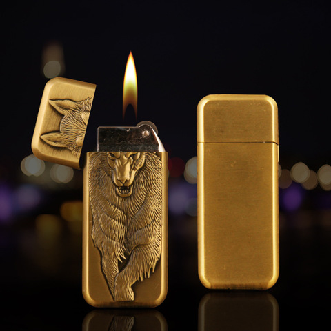 Metal Free Fire Lighter Relief Wolf Grinding Wheel Butane Gas Flint Unusual Lighter Inflated Gasoline Oil Lighter Gadget For Man ► Photo 1/4