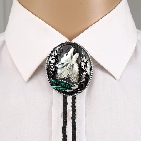 Western howling wolf Bolo Tie Antique Design Cowboy Bolo Tie for Men American Bow Neck Tie Suit Shirt Accessories Leather Chain ► Photo 1/6