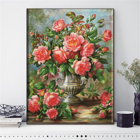 HUACAN Cross Stitch Embroidery Kits Flowers Cotton Thread Painting DIY Needlework 14CT Home Decoration ► Photo 1/6