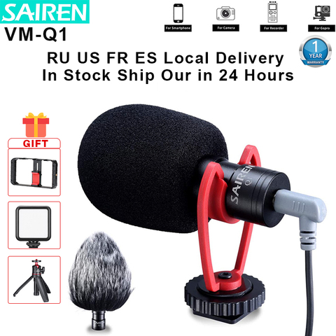 SAIREN VM-Q1 3.5MM Shotgun Video Microphone Record for DSLR Camera Gimbal Smartphone Osmo Pocket Youtube Vlog Mic iPhone Android ► Photo 1/6